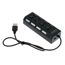 USB-разветвитель Luazon, 4 порта с индивидуальными выключателями, черный