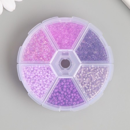 Glass 8/0 (3 mm) in the box "Violet" 6 colors x 10 g 8x8x2 cm-3