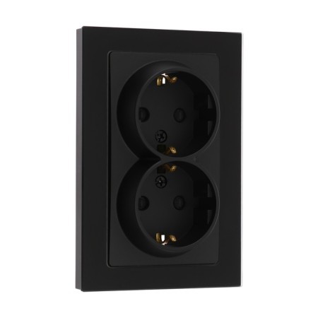 Two -seater socket Tot Glossy Glass, 16 A, hidden, with salary, glass, black-1