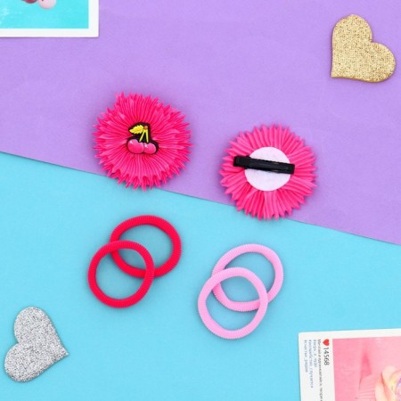 Set for hair "Ormoral" (4 elastic bands, 2 clamps 4 cm) cherries corrugated, pink-2