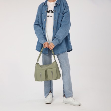 Luggage bag on lightning, 3 external pockets, the color is light green-9