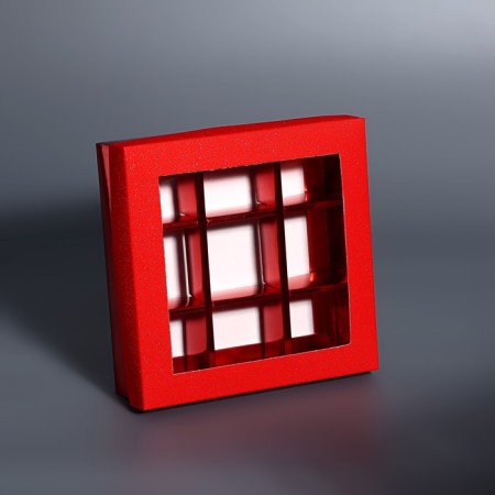 Box for 9 sweets red glitter, 12.5 x 12.5 x 4 cm. Confectionery packaging-2
