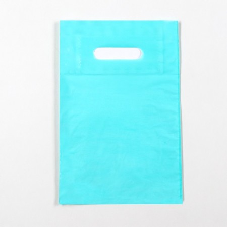 Polyethylene package with a cut handle, turquoise 20-30 cm, 30 μm