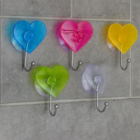 Hook on a vacuum suction cup "heart", color mix-3