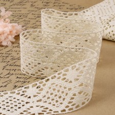 Knitted lace, 65 mm × 10 ± 1 m, beige color