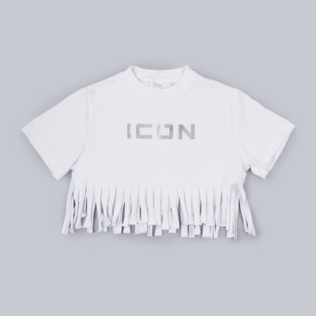Футболка для девочки укороченная Amarobaby Icon, рост 116 см, цвет белый-11