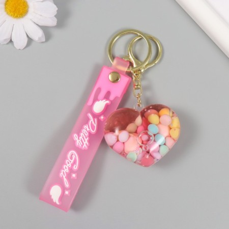 A keychain plastic with a carbine, a strap "Heart with balls" Water with a decor of 4.5x5x2 cm-1