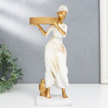 Souvenir Polystone Sight African D-5.8 cm, white with gold 7.5x8.7x25.2 cm