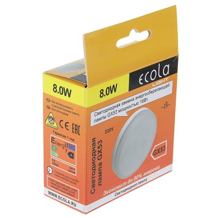 LED LED ECOLA, GX53, 8 W, 2800 K, 220 V, 27x75 mm, matte glass-3