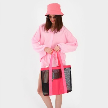 Bag - Shoper beach, 33x32x1 cm, with a grid, pink color-9