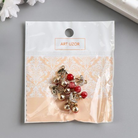 Decor for creativity metal, rhinestones "cherries" gold 1.9x1.4 cm-4