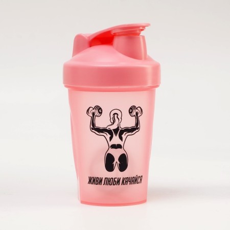 Shaker, 400 ml, series: Crossfit, "Woman with dumbbells", 9.5 x 7 x 16.2 cm, pink