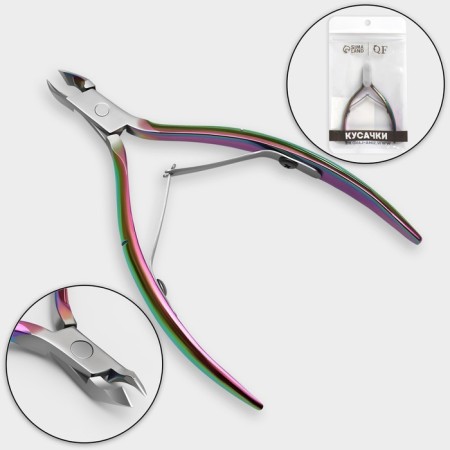 Manicure nippers for cuticle, curved blade, double spring, 10.5 cm, blade length - 5 mm, chameleon color-2