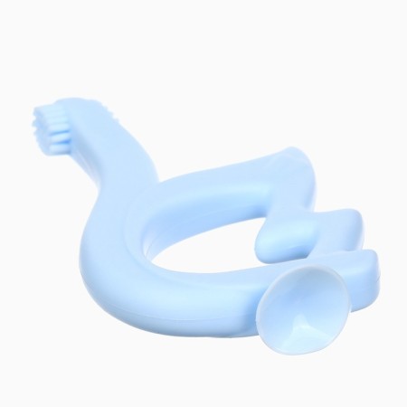 Silicone teething for teeth "Swan", brush, on suction cup, blue color, crumb I-4