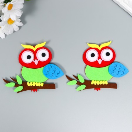 Decor for the creativity of the felt "Owl on the branch" set 2 pcs 11x9 cm