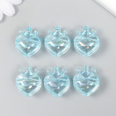 Bead for creativity plastic "Heart with a blue crown" 2.1x1.4x2.5 cm-2