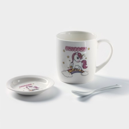 Ceramic mug with a stand and a spoon “Unicorn in Dreams”, 330 ml, Mix drawing-2