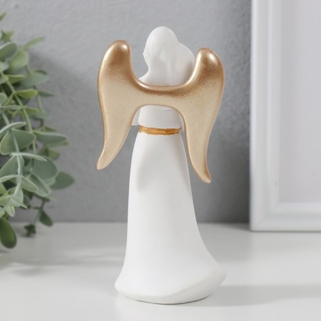 Souvenir Polystone "Angel-Holler with a bird" White with gold 13.5x4.2x6.5 cm-2