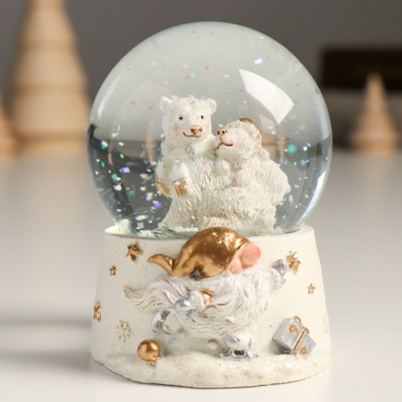 Souvenir Polystone Water Ball "White Bears" White with gold 7x8x9 cm-3