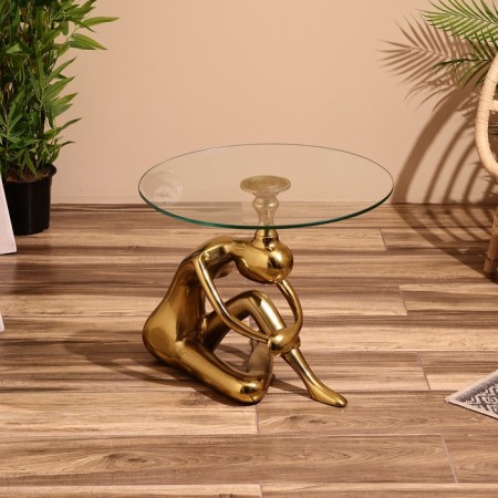 Coffee table 50x50x46 cm, aluminum, glass
