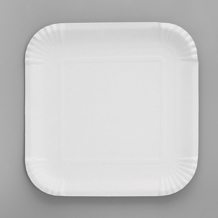 Disposable plate "white" square, cardboard, 19.2 x 19.2 cm-1