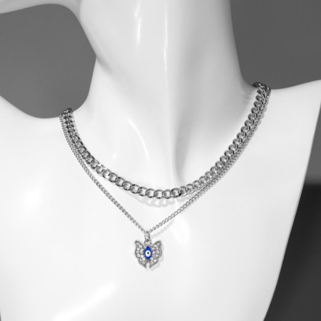 Piece "chain" amulet, butterfly, blue-white color in silver, 40 cm-2