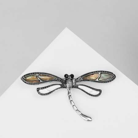 Brooch "Dragonfly" shell, colored in black silver-1