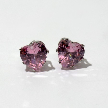 Set 2 objects: earrings, glitter "heart", pink color in silver, glitter color mix-1