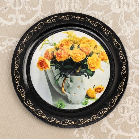 Panel-melting "Flowers", D = 18 cm, lacquer miniature, mix-4