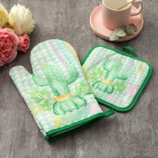 The kitchen set of the Cactus shares: a severity of 17x17 cm, mittens 26x16 cm, green color, 100% p/e