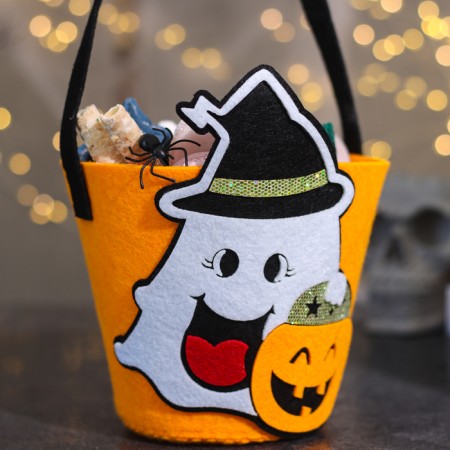 Decorative basket "Ghost and pumpkin", 12.5x12.5x25 cm-1