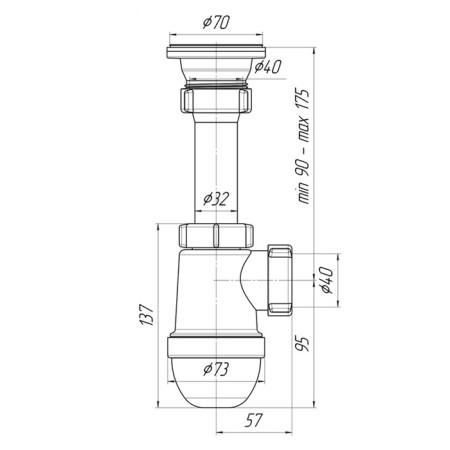 Siphon for washing "Ani Plast" C0100, 1 1/2 "x 40 mm, with a stainless grill d = 70 mm-2