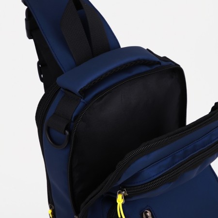 Male sling bag from textiles, with USB, blue color-4
