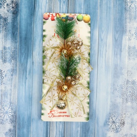 Jewelry jewelry "spruce composition" (set 2 pcs) bow with print, 11x13 cm, white-golden-2