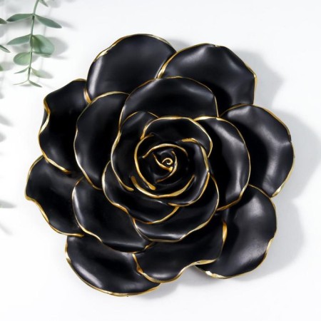 Souvenir Polystone Panel "Black Royal Rose" with gold 20x19x6 cm