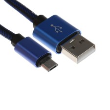 MicroUSB cable - usb, 2.1 a, nylon braid, 1 meter, blue
