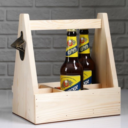 Box for beer 27 × 18 × 30 cm with an opener, under 6 bottles, wooden-1