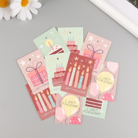 Cardboard "Happy Birthday", pastel, set of 10 pcs (5 types) 4x6 cm-1