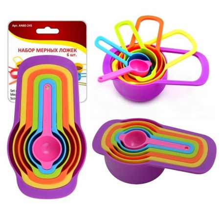 Set of measured spoons multidide, plastic, 6 pcs, color mix