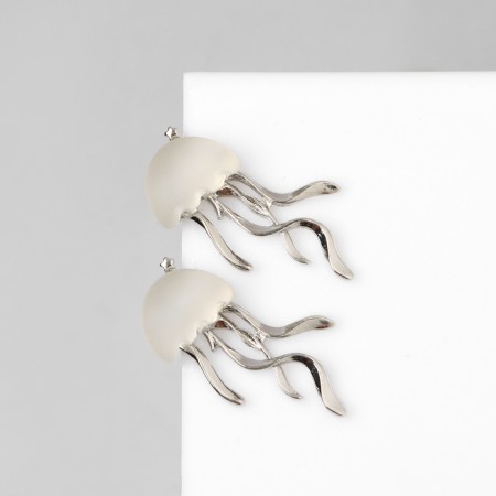 Earrings Metal "Medusa" miniature, white color