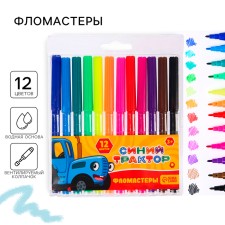 Felt -tip pens, 12 colors, blue tractor