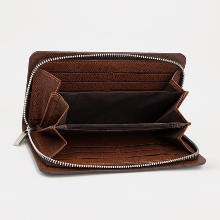 Male purse with lightning, department for bills, for cards, for coins, brown color-2