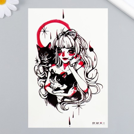 Tattoo on the body color "Witcher with cats" 17.5x12 cm