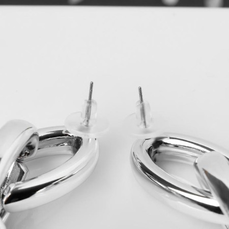 Earrings Metal "Chain" oval links 3pcs, color silver-1