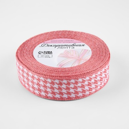 Decorative tape "Goose foot", 25 mm, 9 ± 0.5 m, pink/white color-1