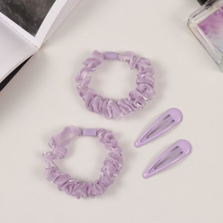 Hair Set "Gloria Shine" (2 elastic bands 5.5 cm, 2 invisibility 5 cm) lilac-1