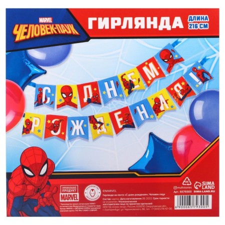 Garland on the tape "Happy Birthday", length 216 cm, spider-man-5