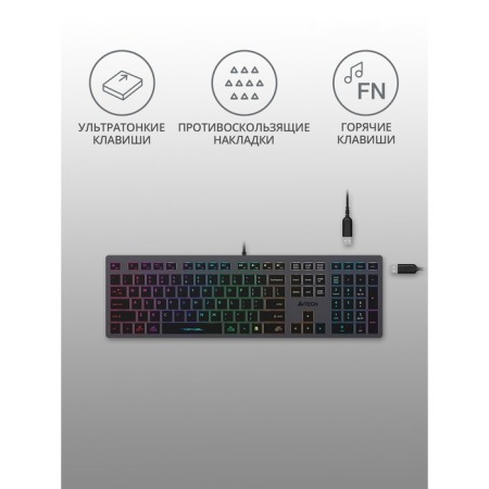 Keyboard A4Tech FSTYLER FX60H Gray USB Slim Led (FX60H Grey/Neon)-2