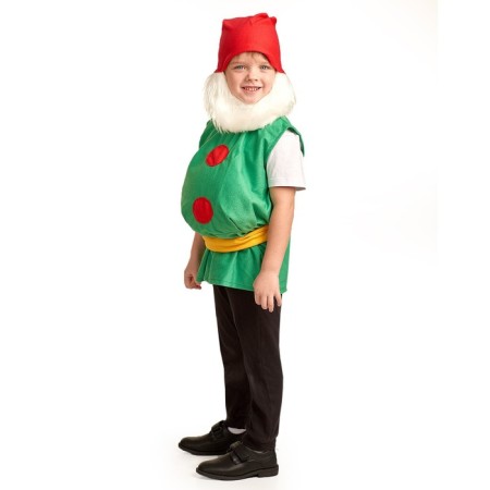 Gnome carnival costume, cap, beard, sleeveless jacket, full stomach, belt, 3-5 years old, height 104-116 cm-1