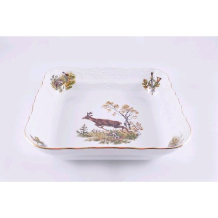 Square Bernadotte salad, decor "Hunting Stories", 16 cm-1
